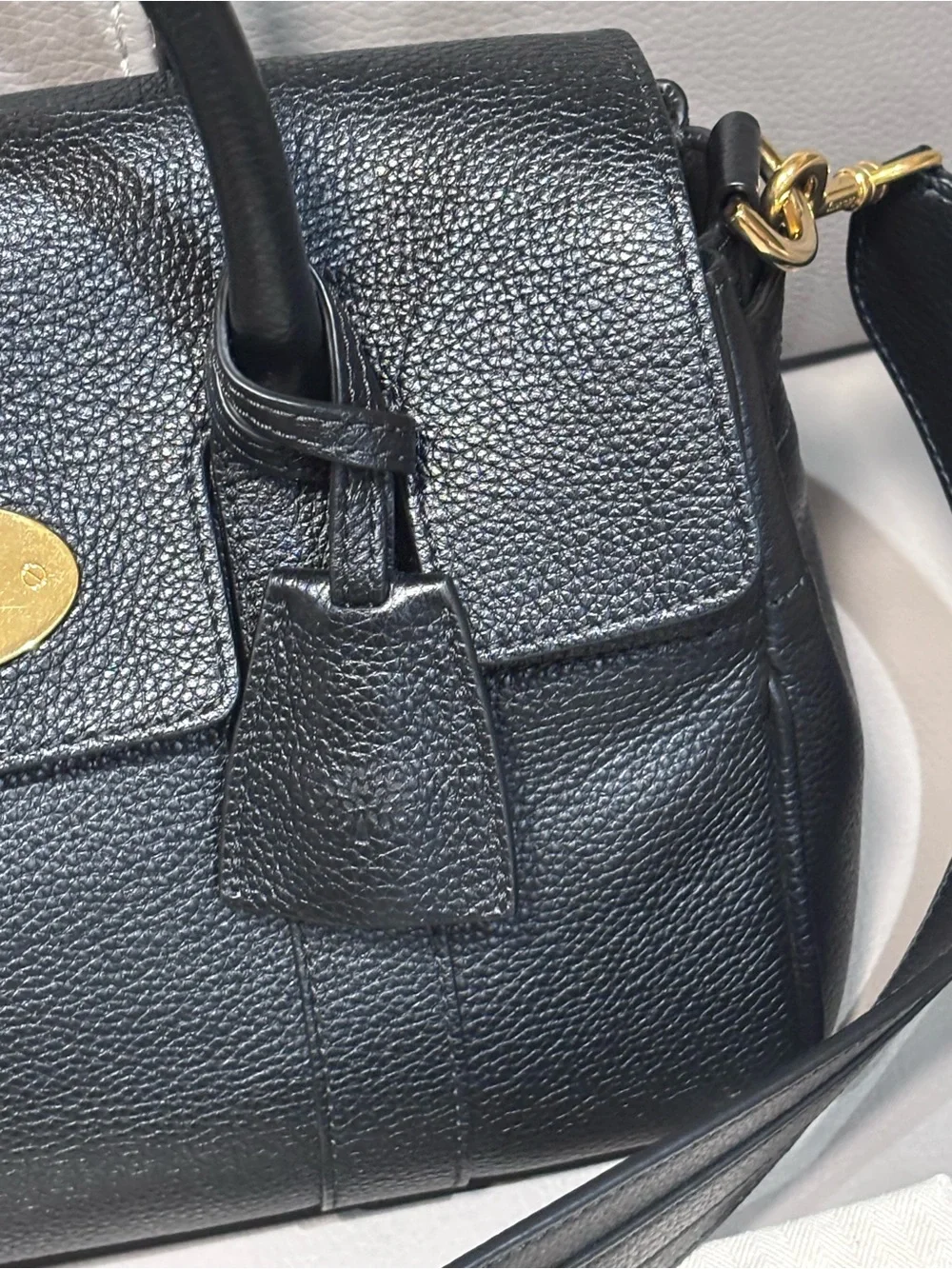 Mulberry Black Pebbled Leather Satchel with Gold Hardware and Strap